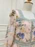 Floral Print Lacey Border Elegant Square Neck Long Sleeves Sundress